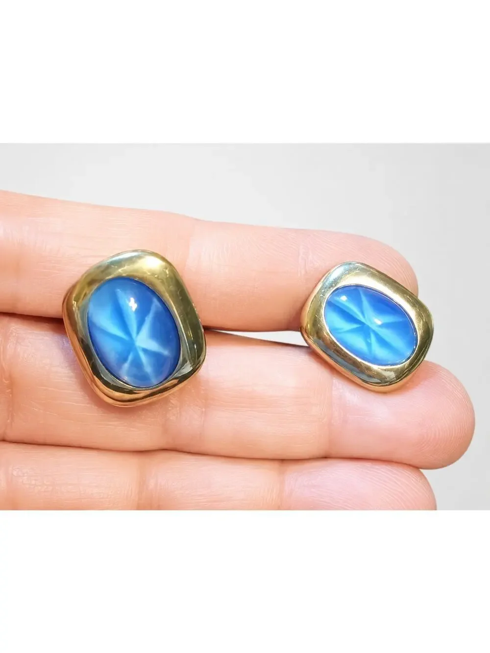Blue Cuff‎ Links Faux Star Sapphire Vintage Gift for Him Cufflinks Gold-tone cl-